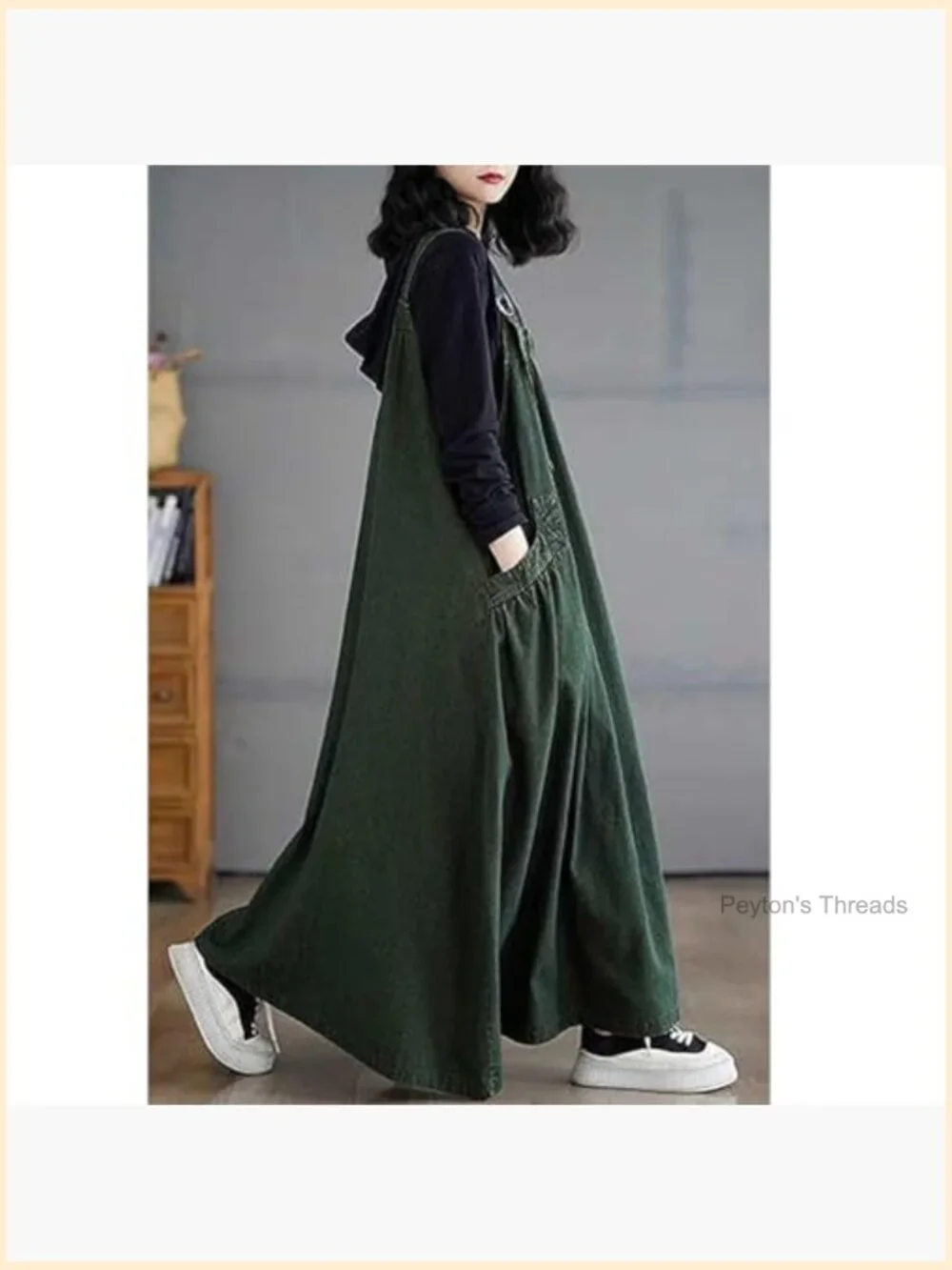 Womens Denim Jumper Dress Loose Baggy Maxi Adjustable Strap Wide Hem Oversize - Picture 4 of 7